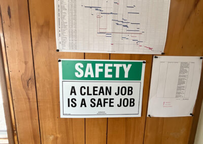 Sign with copy: Safety, A clean job is a safe job